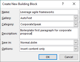 Microsoft Word で定型句を作成して使用する方法