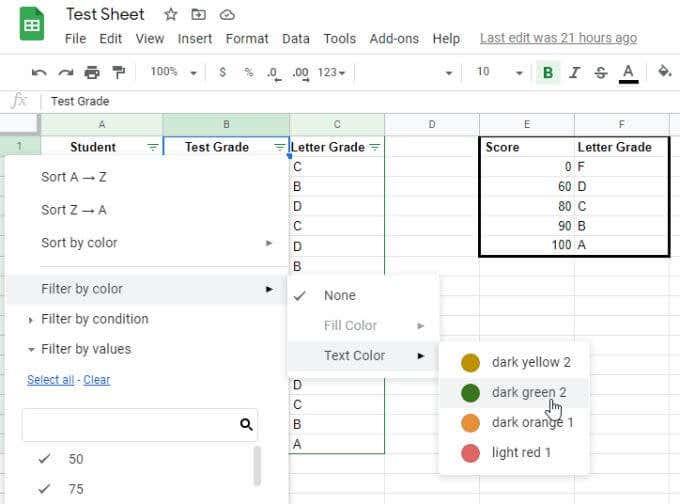 Como classificar ou filtrar por cor no Google Sheets