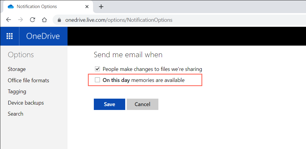 Comment faire en sorte que OneDrive arrête d'envoyer des souvenirs par e-mail