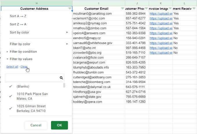 So filtern Sie in Google Sheets