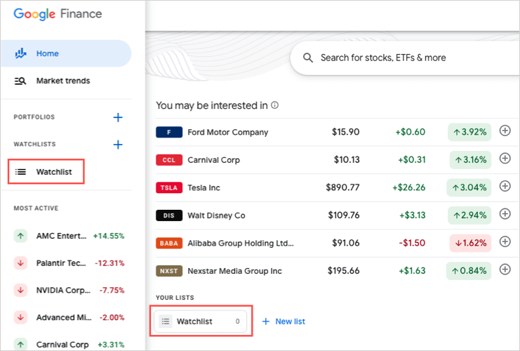 Cum să configurați o listă de urmărire a stocurilor pe Google Finance