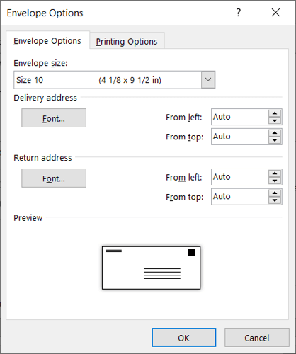 Afdrukken op een envelop in Microsoft Word