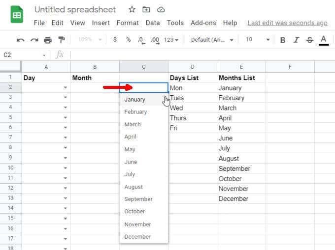 De vervolgkeuzelijsten van Google Spreadsheets gebruiken