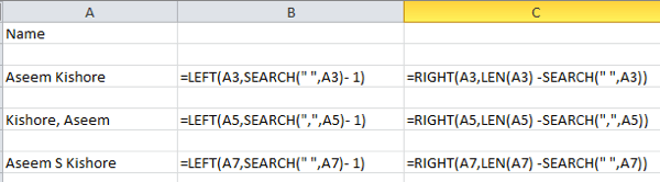Excel에서 이름과 성을 구분하는 방법