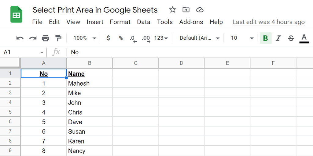 Cum să setați zona de imprimare în Foi de calcul Google