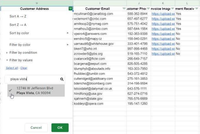 So filtern Sie in Google Sheets