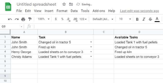 De vervolgkeuzelijsten van Google Spreadsheets gebruiken