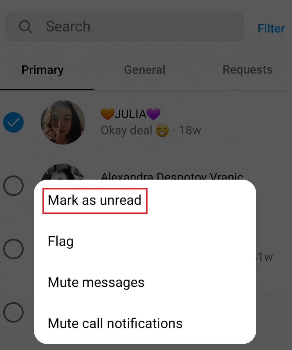 Instagramでメッセージを未読にする方法