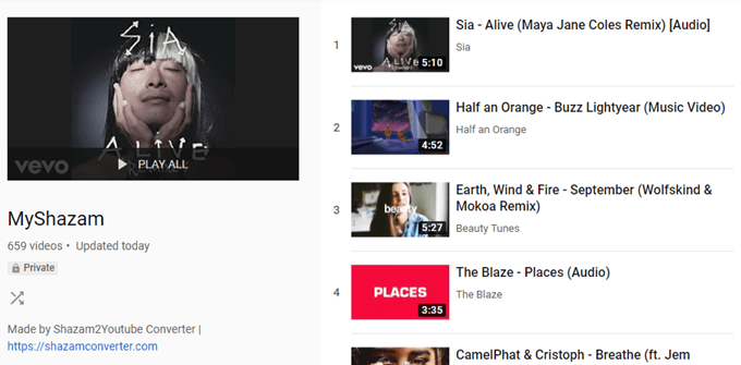Shazam の曲を YouTube にインポートする方法