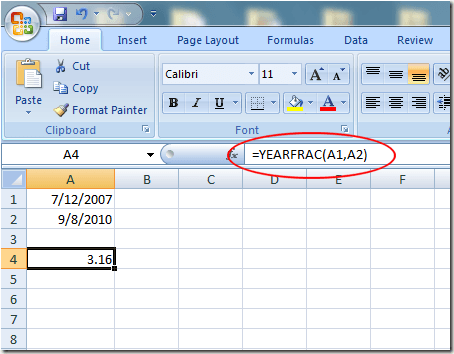 Cum se utilizează funcția YEARFRAC în Excel