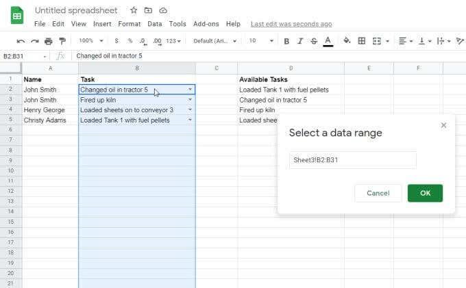 De vervolgkeuzelijsten van Google Spreadsheets gebruiken