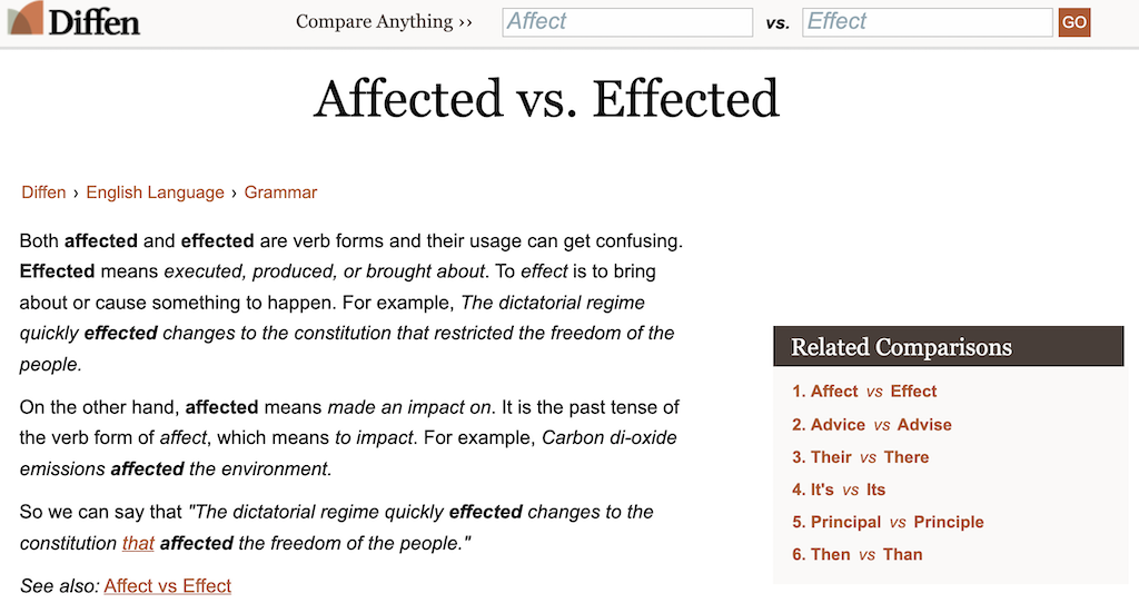 Affecté vs Effectué : 10 sites qui vous apprennent à utiliser correctement la grammaire anglaise