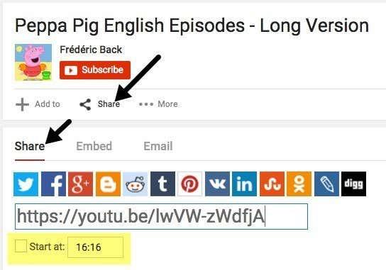 Como especificar um ponto de partida para vídeos do YouTube