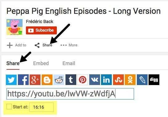 Cómo especificar un punto de partida para videos de YouTube