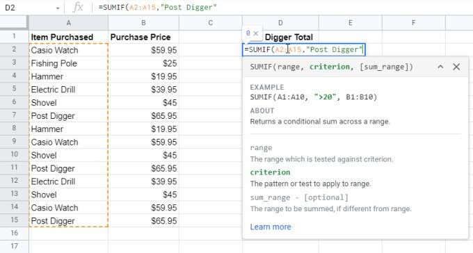 So verwenden Sie SUMIF in Google Sheets