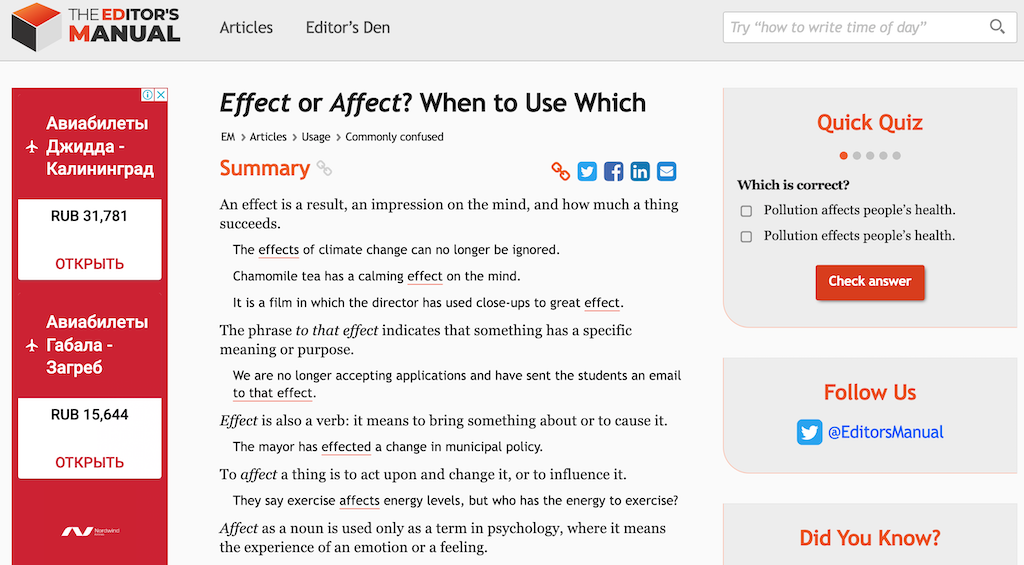 Affecté vs Effectué : 10 sites qui vous apprennent à utiliser correctement la grammaire anglaise