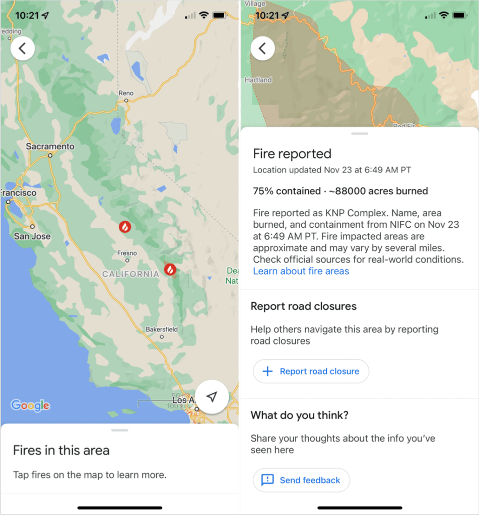 Come utilizzare il monitoraggio degli incendi di Google Maps