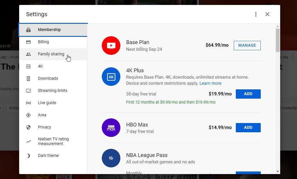 Come configurare la condivisione familiare di YouTube TV