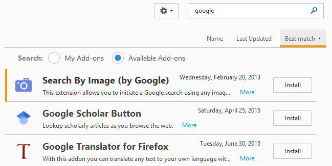 วิธีใช้ส่วนเสริมของ Firefox