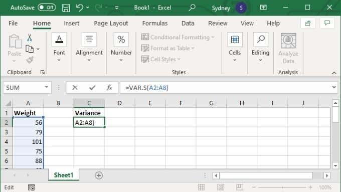 Excelで分散を計算する方法