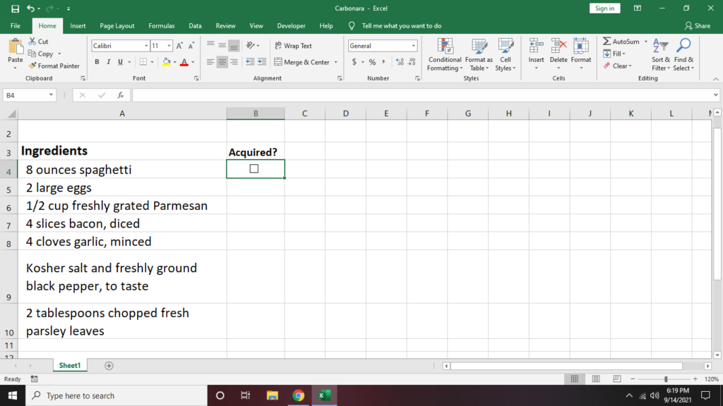 Cara Membuat Senarai Semak dalam Excel