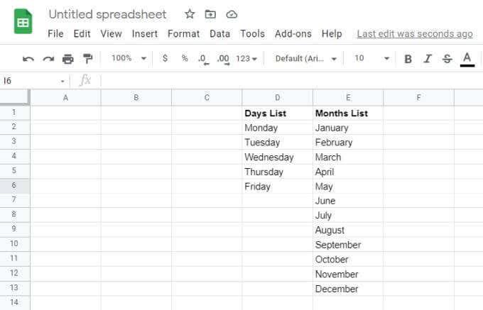 De vervolgkeuzelijsten van Google Spreadsheets gebruiken