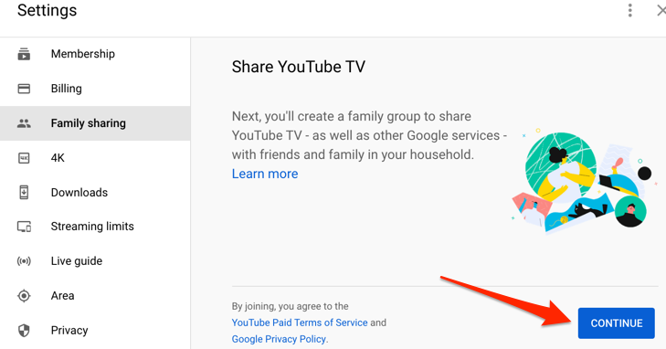 Como configurar o compartilhamento familiar do YouTube TV