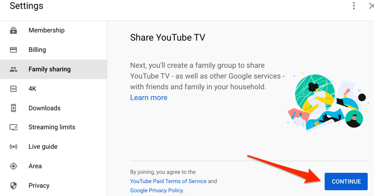 YouTube TV ファミリー共有を設定する方法