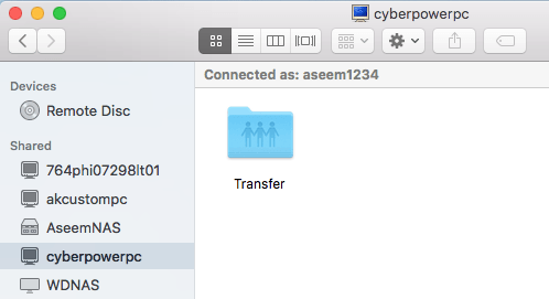 Verbinden mit freigegebenem Ordner unter Windows 10 von Mac OS X