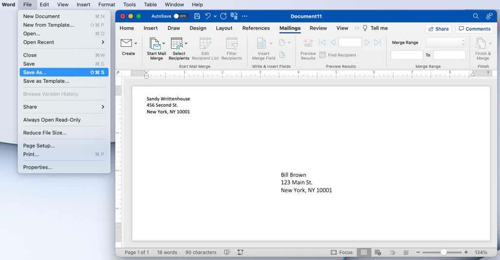 Afdrukken op een envelop in Microsoft Word