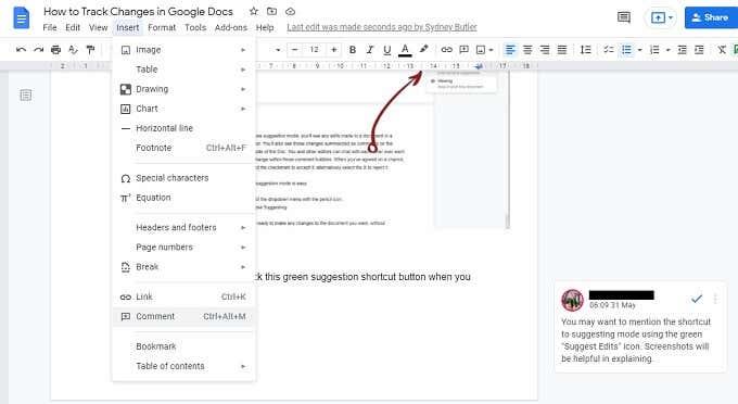Cum să urmăriți modificările în Google Docs