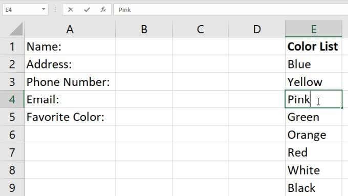 Cara Membuat Senarai Jatuh Bawah dalam Excel
