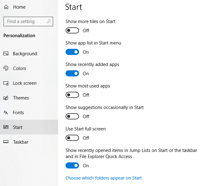 Comment afficher ou masquer des dossiers et des applications dans le menu Démarrer de Windows 10