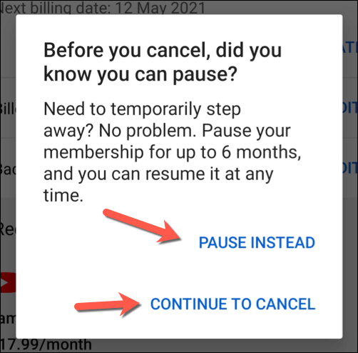 Como cancelar ou pausar uma assinatura do YouTube Premium