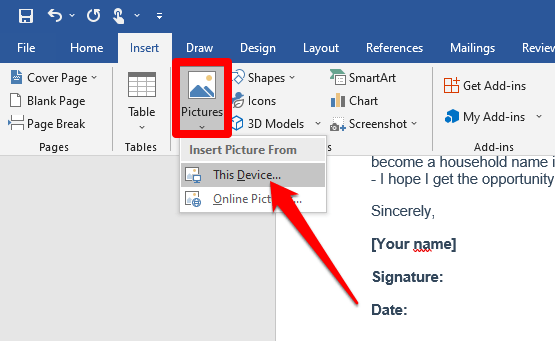 Como inserir uma assinatura em um documento do Microsoft Word