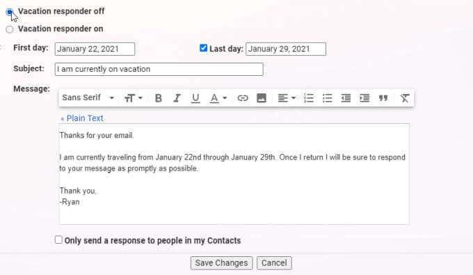 Cum să configurați în afara biroului în Gmail