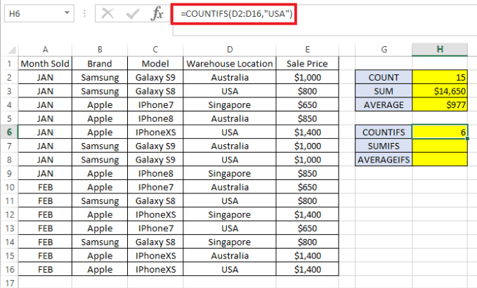 So verwenden Sie COUNTIFS, SUMIFS, AVERAGEIFS in Excel