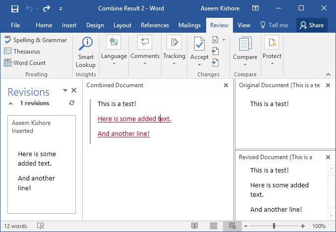 Comment utiliser Comparer et combiner des documents dans Word