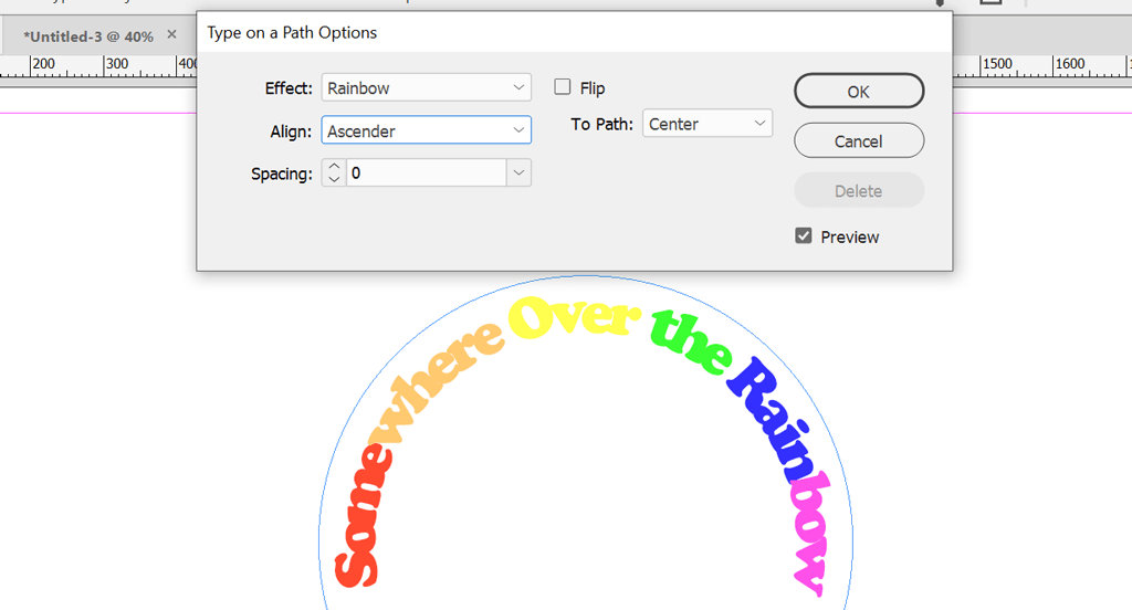 วิธีการโค้งข้อความใน InDesign