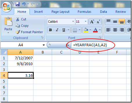 كيفية استخدام دالة YEARFRAC في Excel