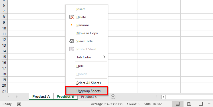 كيفية تجميع أوراق العمل في Excel