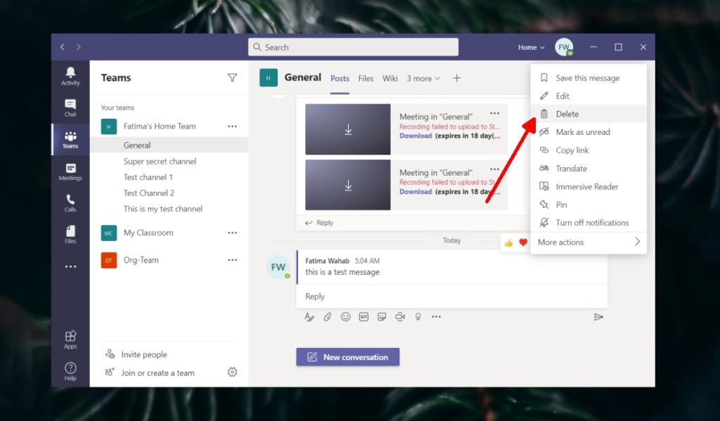 Microsoft Teams'de sohbet nasıl silinir