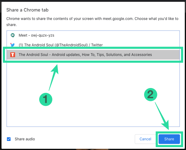 Comment filtrer le partage d'un seul onglet Chrome sur Google Meet