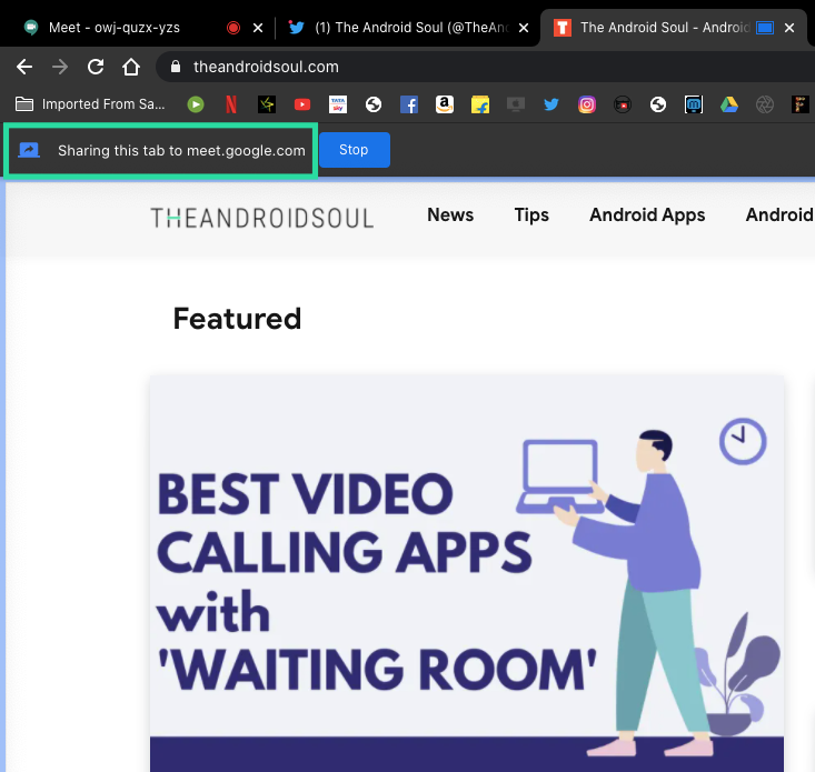 Como compartilhar a tela de uma única guia do Chrome no Google Meet