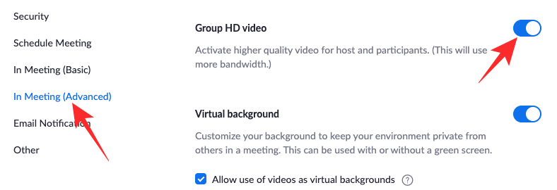 Como ativar vídeo HD de grupo com zoom