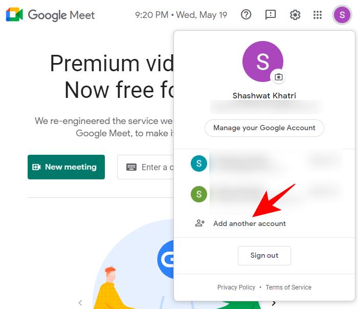 Cum să adăugați un alt cont în Google Meet