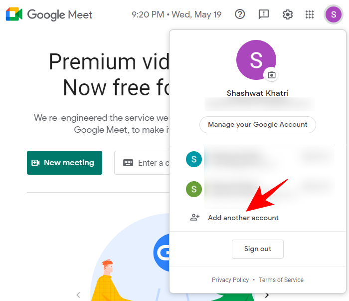 So fügen Sie ein weiteres Konto in Google Meet hinzu