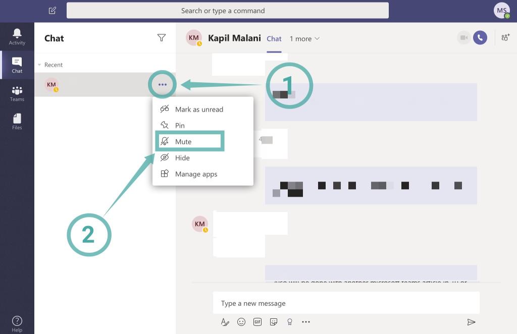 Como desativar as notificações de bate-papo usando Mudo no Microsoft Teams