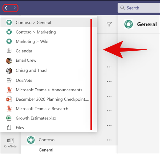 Como voltar e avançar no menu Microsoft Teams with History