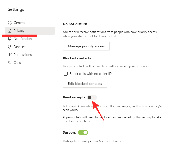 MicrosoftTeamsのプライバシーに関する開封確認メッセージをオフにする